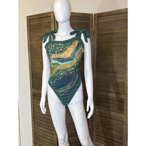 Green and Gold Plus-Size Swimsuit